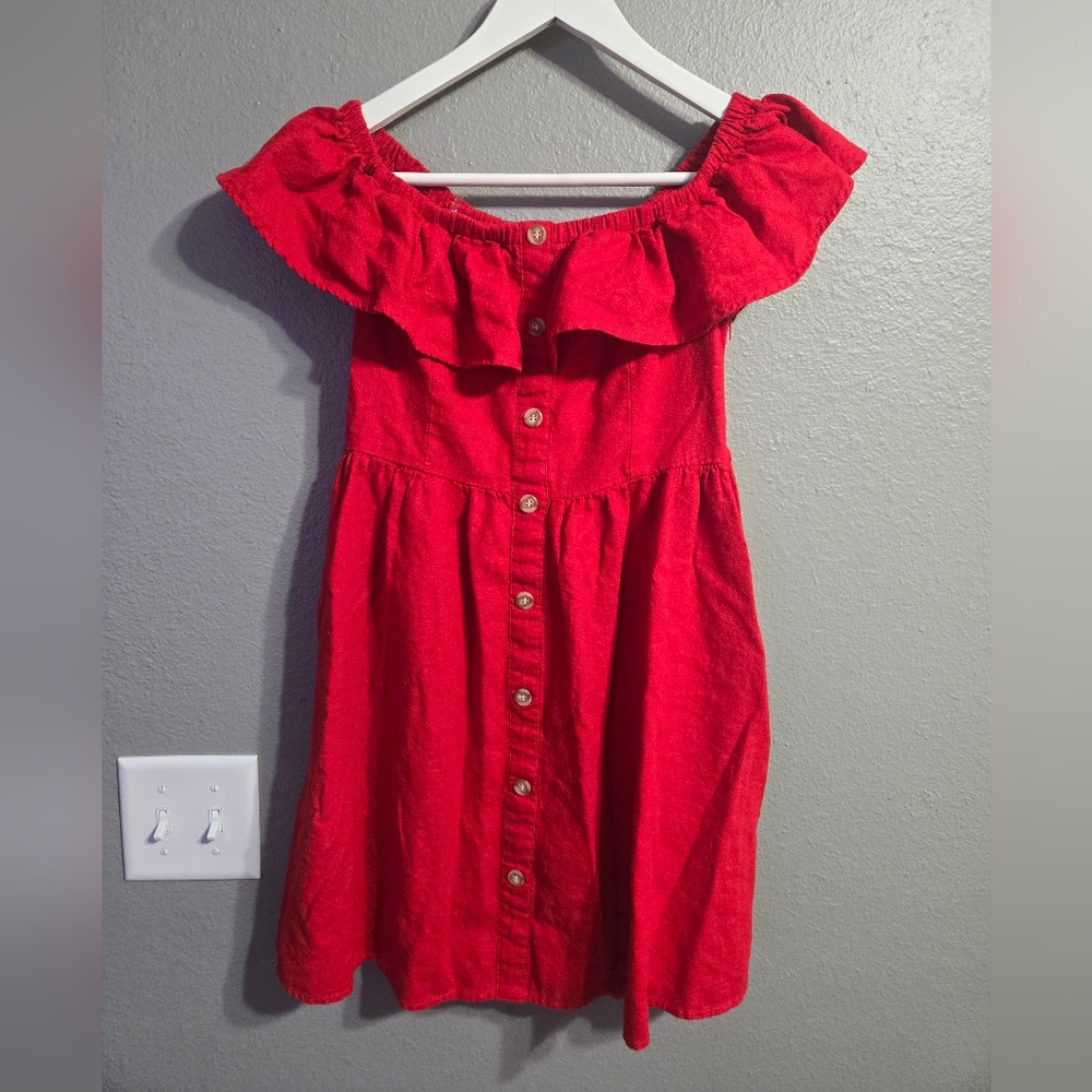 Red Linen Blend Ruffle Off The Shoulder Mini Dress Size Medium